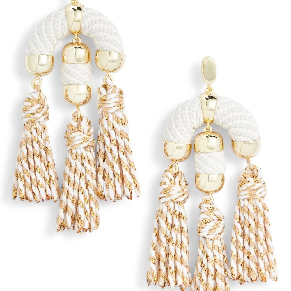 KENDRA SCOTT Gold Plated Masie Statement Tassel Drop Earrings in White - Picture 2 of 7